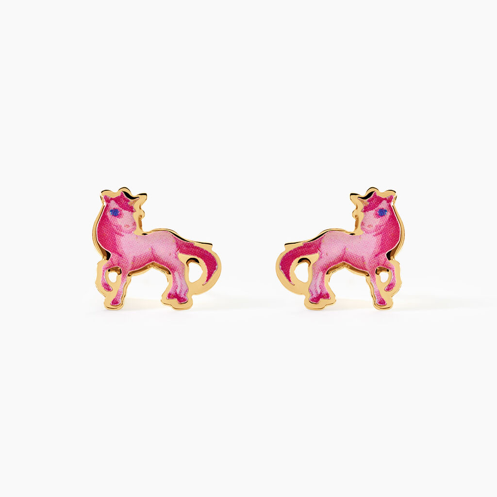Boucles D'Oreilles Puces Fantasila Cheval Argent Dor&eacute; A L'Or 750/1000 - Boucles d'oreilles fantaisie Enfant | Histoire d&rsquo;Or