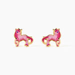 Boucles D'Oreilles Puces Fantasila Cheval Argent Dor&eacute; A L'Or 750/1000 - Boucles d'oreilles fantaisie Enfant | Histoire d&rsquo;Or