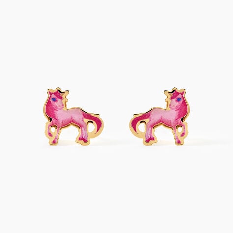 Boucles D'Oreilles Puces Fantasila Cheval Argent Dor&eacute; A L'Or 750/1000 - Boucles d'oreilles fantaisie Enfant | Histoire d&rsquo;Or