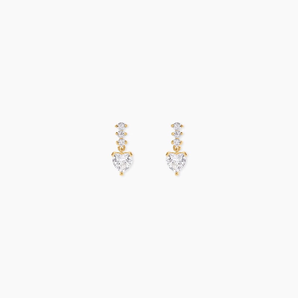 Boucles D'Oreilles Puces Luminita Argent Dor&eacute; A L'Or 750/1000 Oxyde De Zirconium - Boucles d'oreilles fantaisie Enfant | Histoire d&rsquo;Or
