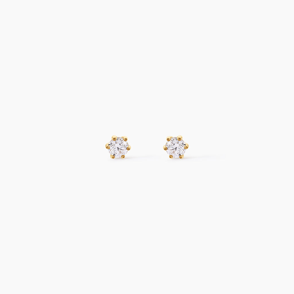 Boucles D'Oreilles Puces Eddie Argent Dor&eacute; A L'Or 750/1000 Oxyde De Zirconium - Boucles d'oreilles fantaisie Femme | Histoire d&rsquo;Or