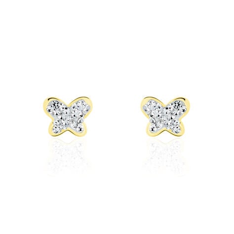 Boucles D'oreilles Puces Or Jaune Cercis Strass - Clous d'oreilles Famille | Histoire d’Or