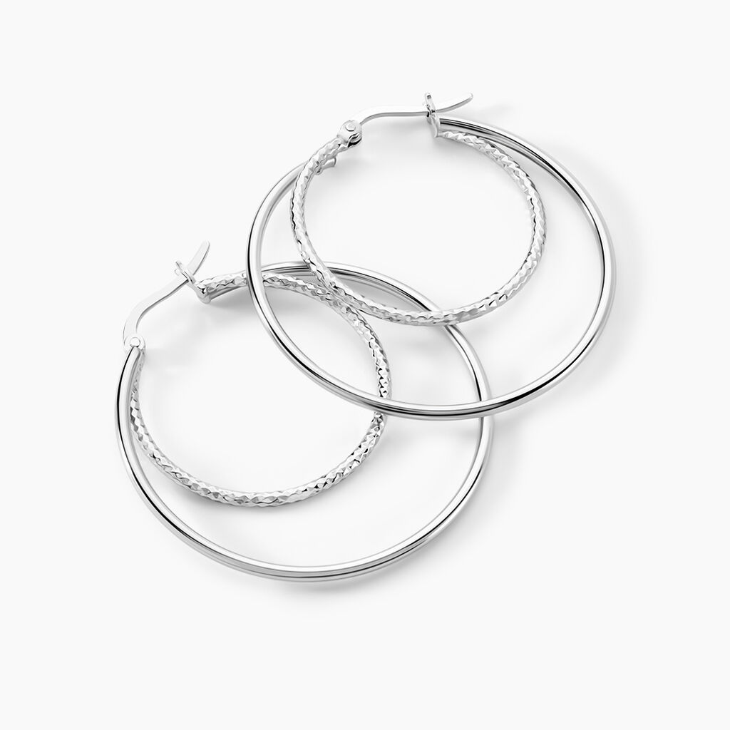 Créoles Argent Blanc Marjorie - Boucles d'oreilles créoles Femme | Histoire d’Or