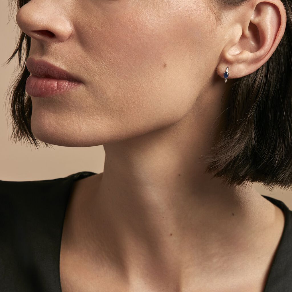 Boucles D'oreilles Puces Barrett Or Blanc Saphir Diamant - Boucles d'oreilles créoles Femme | Histoire d’Or