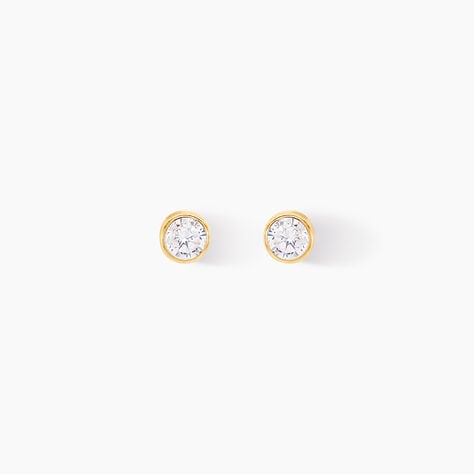 Boucles D'oreilles Puces Elda Serti Clos Or Jaune Oxyde De Zirconium - Clous d'oreilles Femme | Histoire d&rsquo;Or