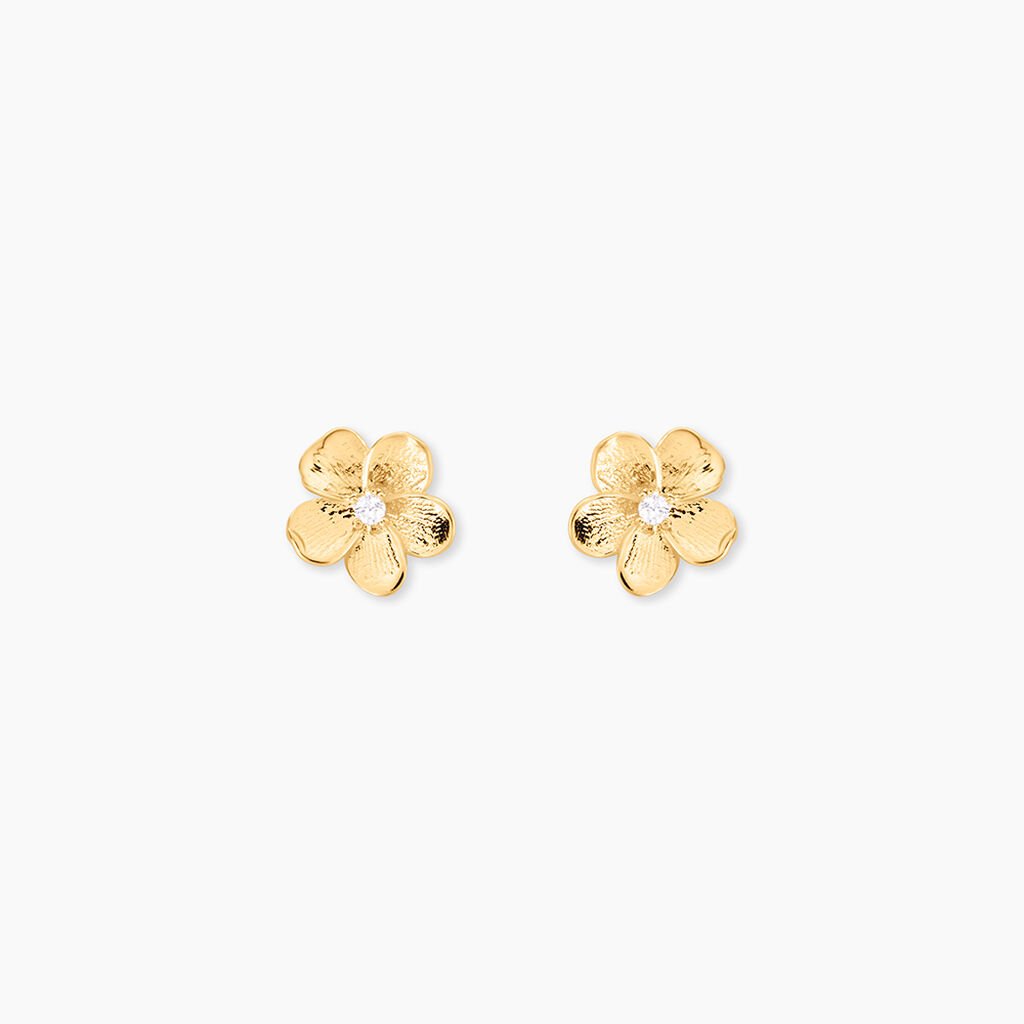 Boucles D'oreilles Puces Sakura Love Or Jaune Oxyde De Zirconium - Clous d'oreilles Femme | Histoire d’Or