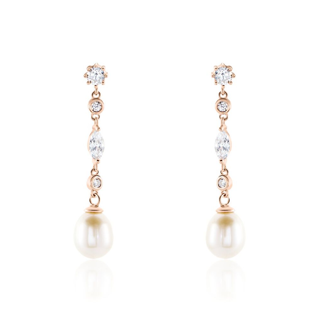 Boucles D'oreilles Pendantes Lynes Argent Rose Perle De Culture - Boucles d'oreilles fantaisie Femme | Histoire d’Or