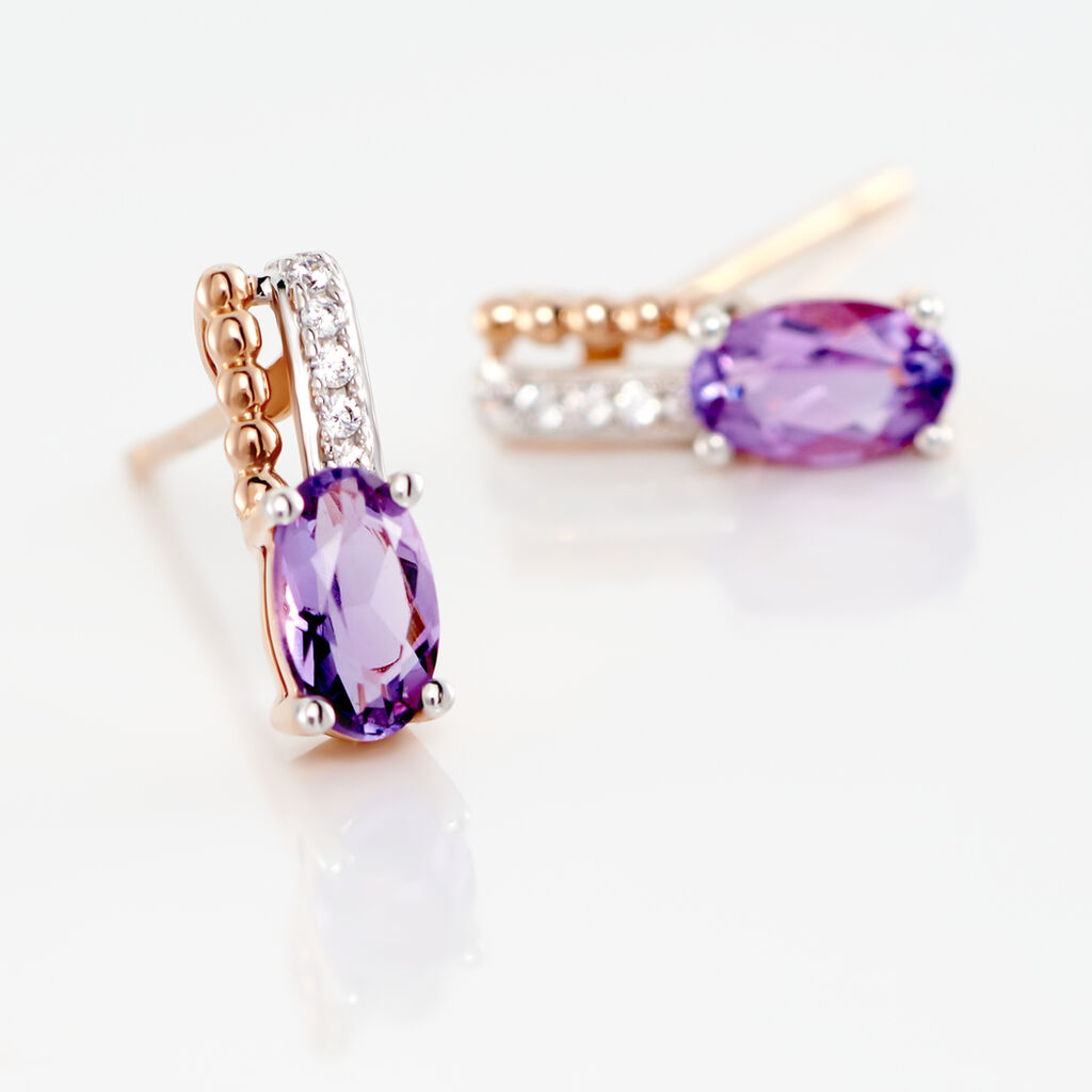 Boucles D'oreilles Pendantes Frannie Or Rose Amethyste Et Oxyde - Boucles d'oreilles pendantes Femme | Histoire d&rsquo;Or