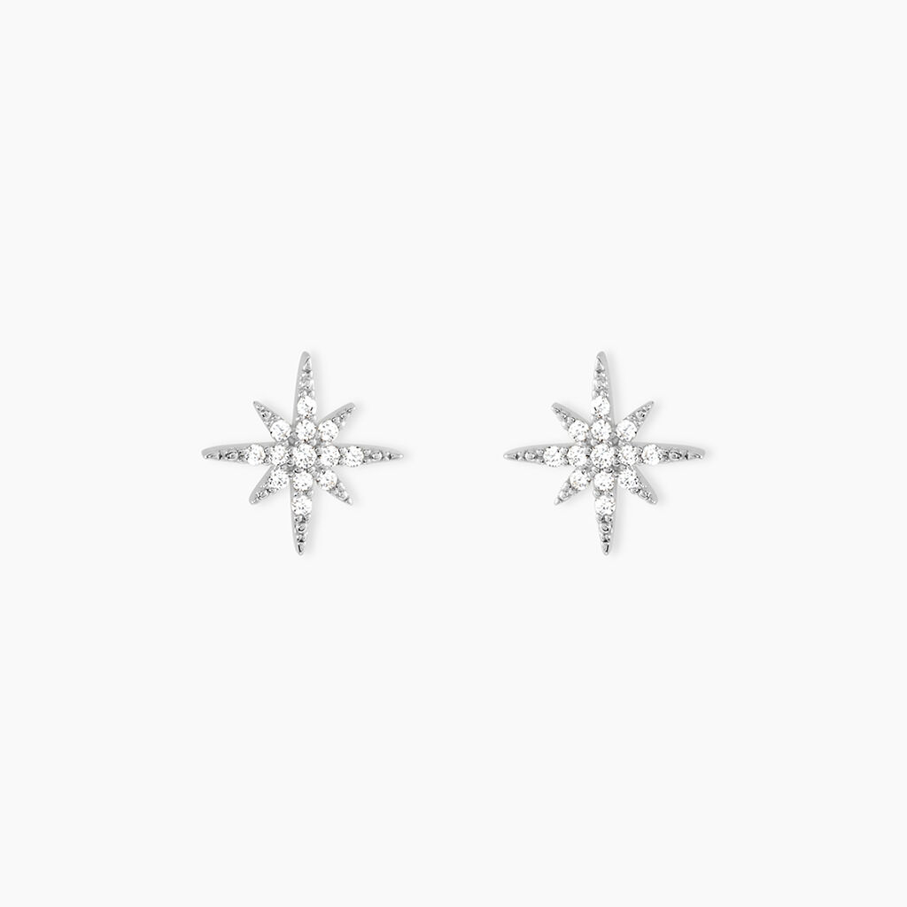 Boucles D'oreilles Puces Lysianne Argent Blanc Oxyde De Zirconium - Boucles d'oreilles empierr&eacute;es Femme | Histoire d&rsquo;Or