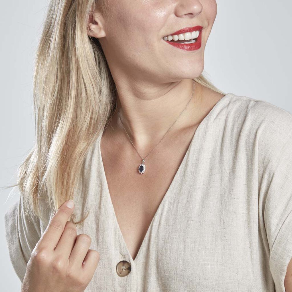 Pendentif Or Blanc Saphir Diamants - Pendentifs Femme | Histoire d’Or