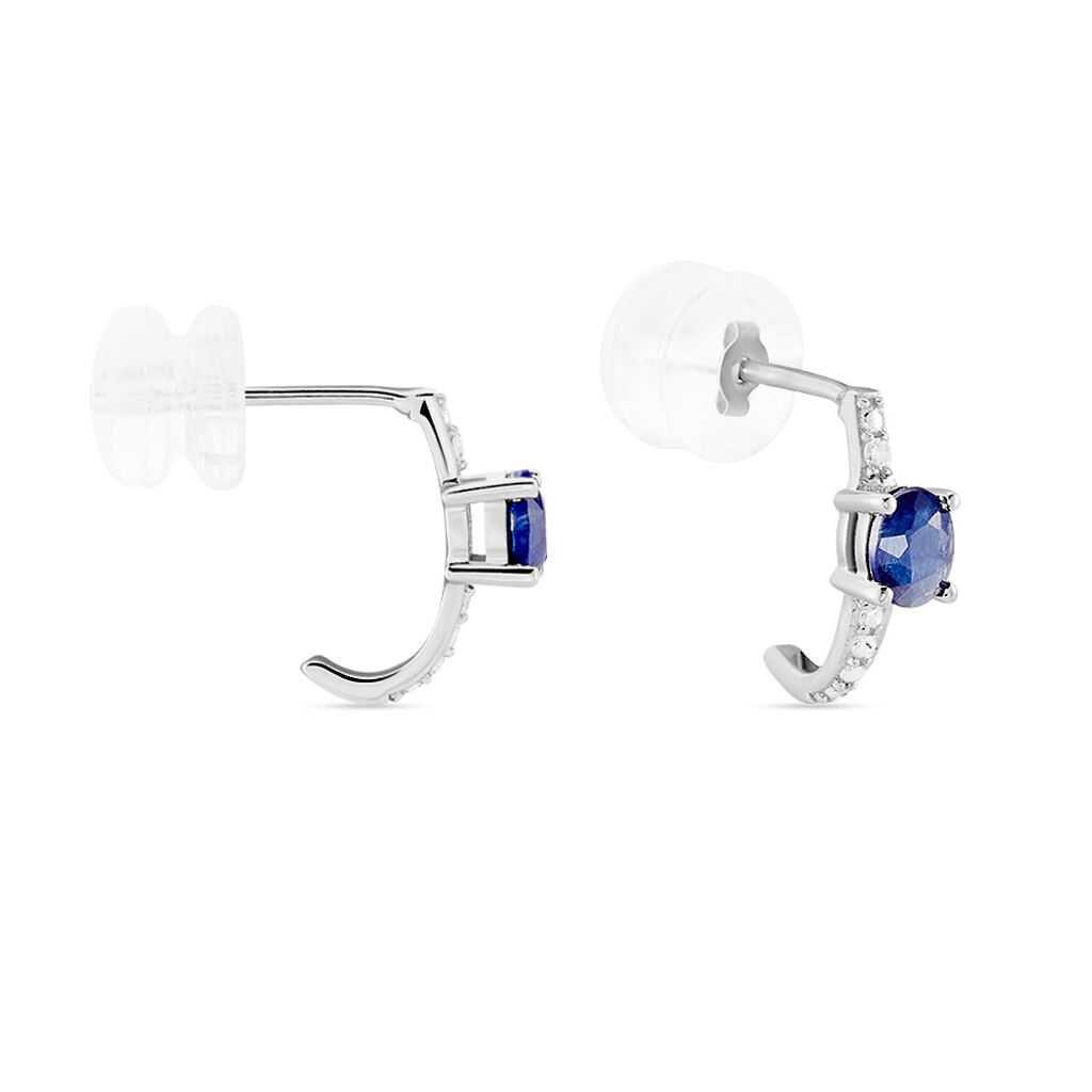 Demi Créoles Barrett Or Blanc Saphir Diamant - Boucles d'oreilles créoles Femme | Histoire d’Or