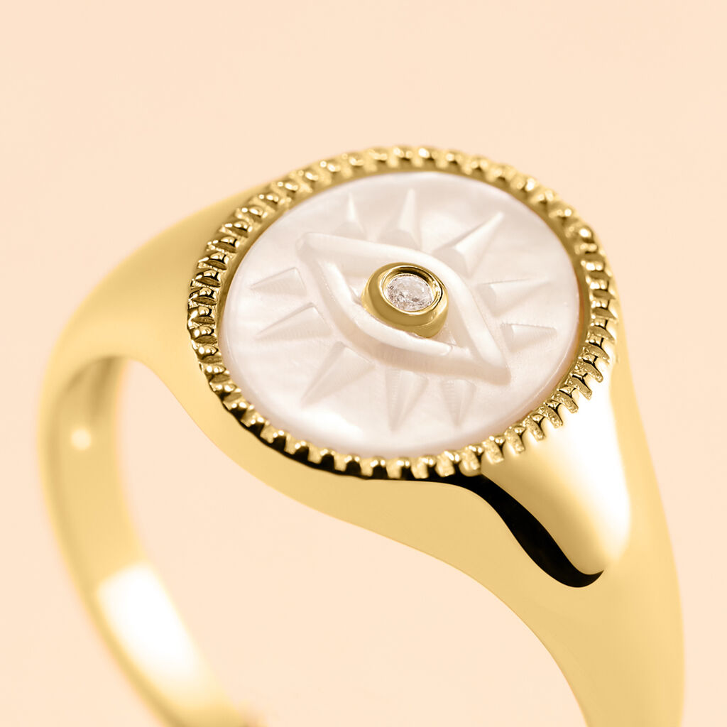 Chevali&egrave;re Goddess Argent Dor&eacute; Nacre Oxyde De Zirconium - Bagues solitaires Femme | Histoire d&rsquo;Or