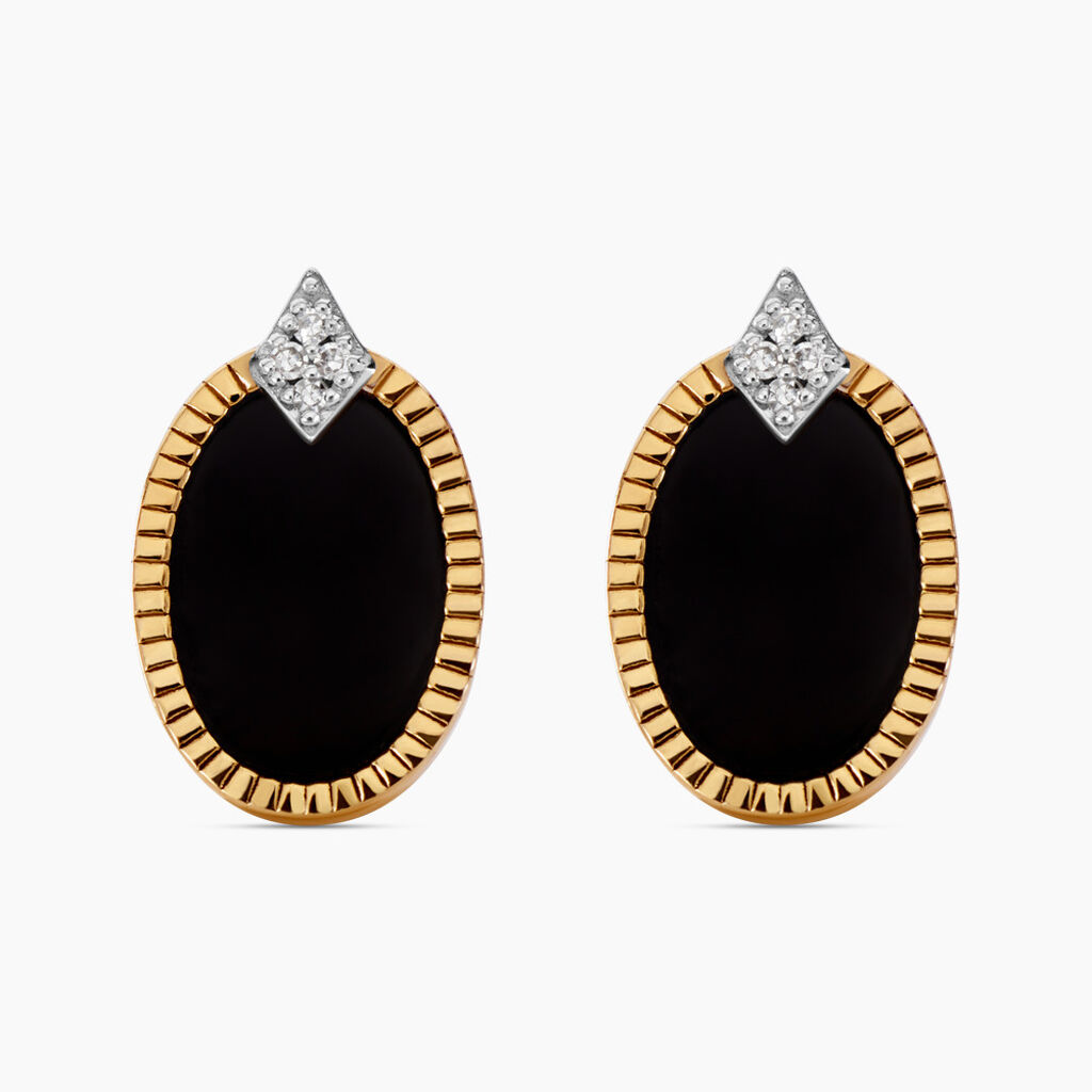 Boucles D'oreilles Puces Tahina Or Jaune Onyx Diamant - Clous d'oreilles Femme | Histoire d’Or