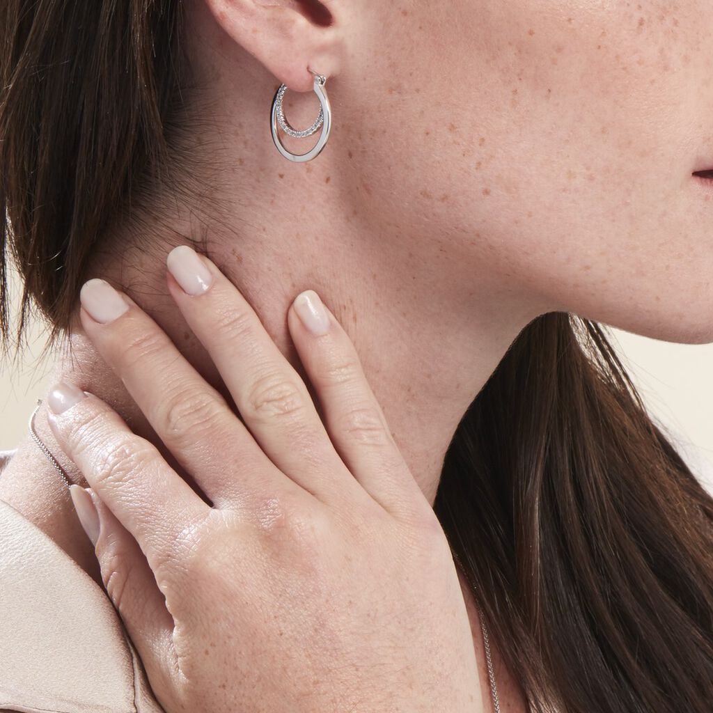 Créoles Argent Blanc Linnette Oxydes De Zirconium - Boucles d'oreilles créoles Femme | Histoire d’Or