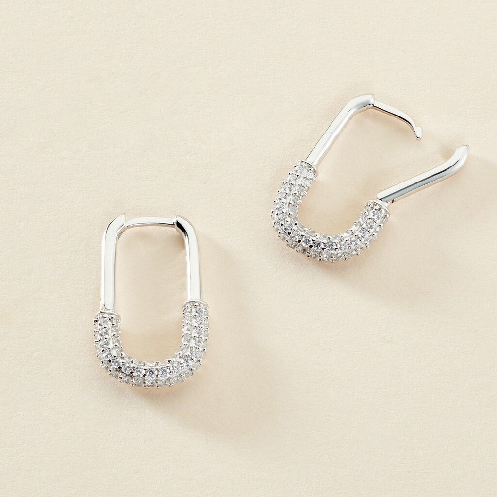 Cr&eacute;oles Urban Call Argent Blanc Oxyde De Zirconium - Boucles d'oreilles cr&eacute;oles Femme | Histoire d&rsquo;Or