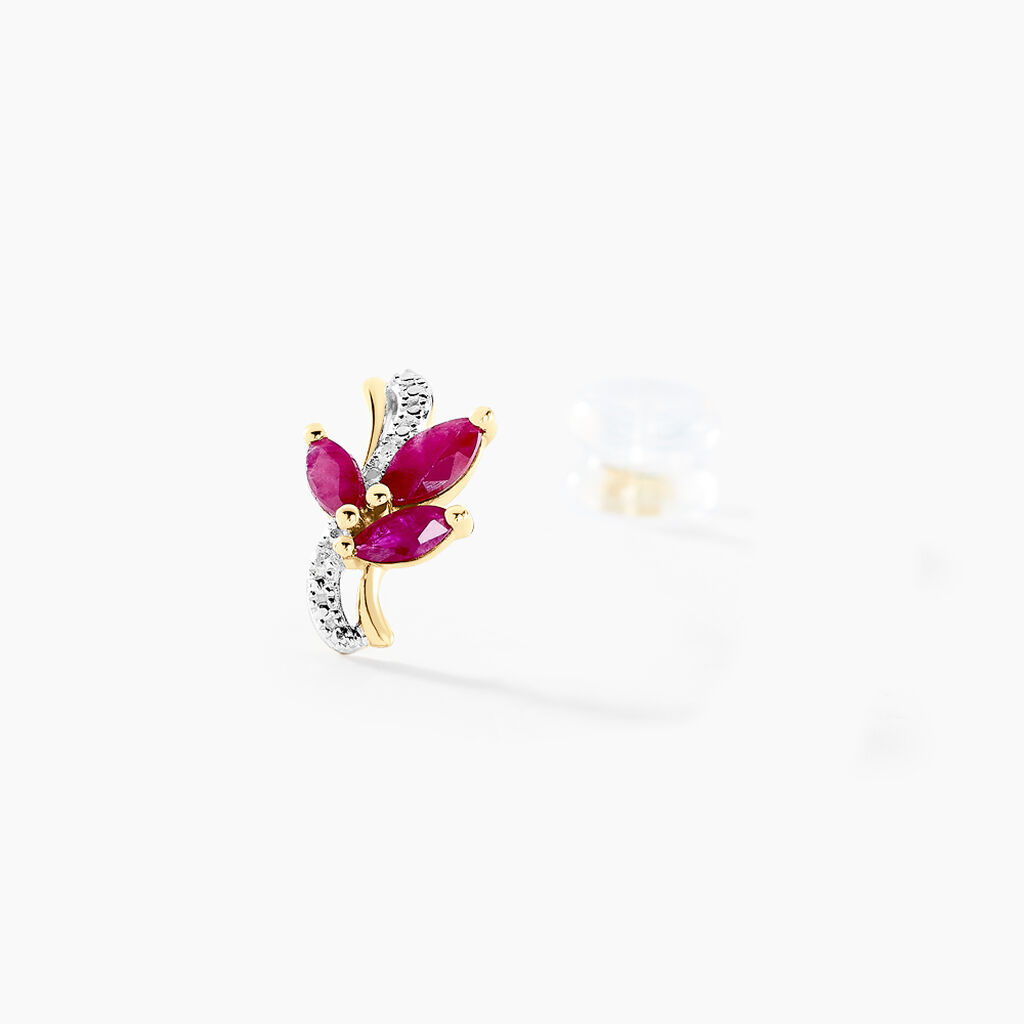 Boucles D'oreilles Puces Angie Or Jaune Rubis Diamant - Clous d'oreilles Femme | Histoire d’Or