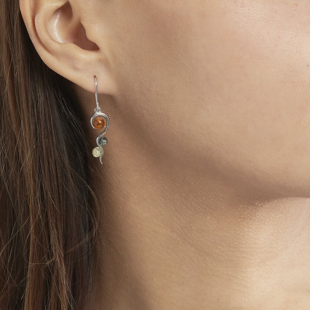 Boucles D'oreilles Pendantes Murriel Argent Blanc Ambre - Boucles d'oreilles fantaisie Femme | Histoire d’Or