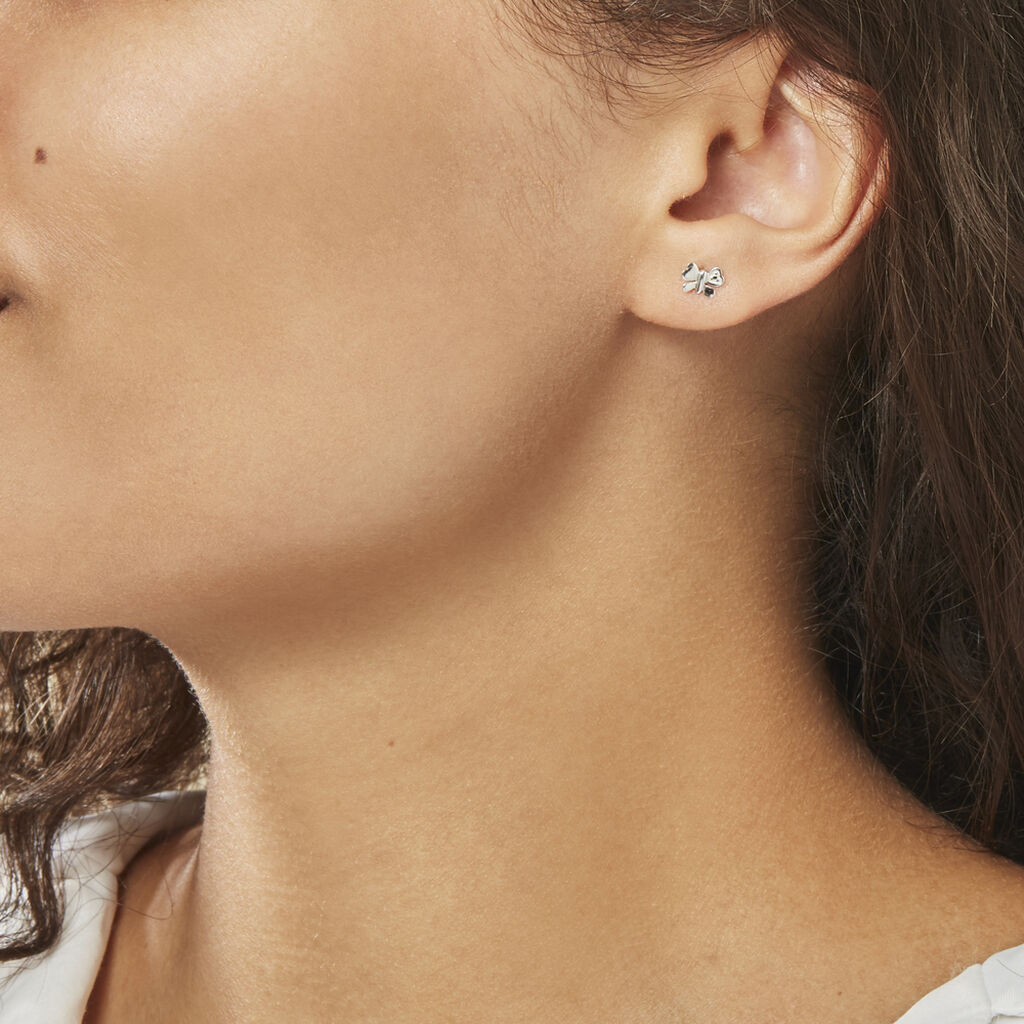 Boucles D'oreilles Puces Bartholomee Papillon Or Blanc - Clous d'oreilles Femme | Histoire d’Or