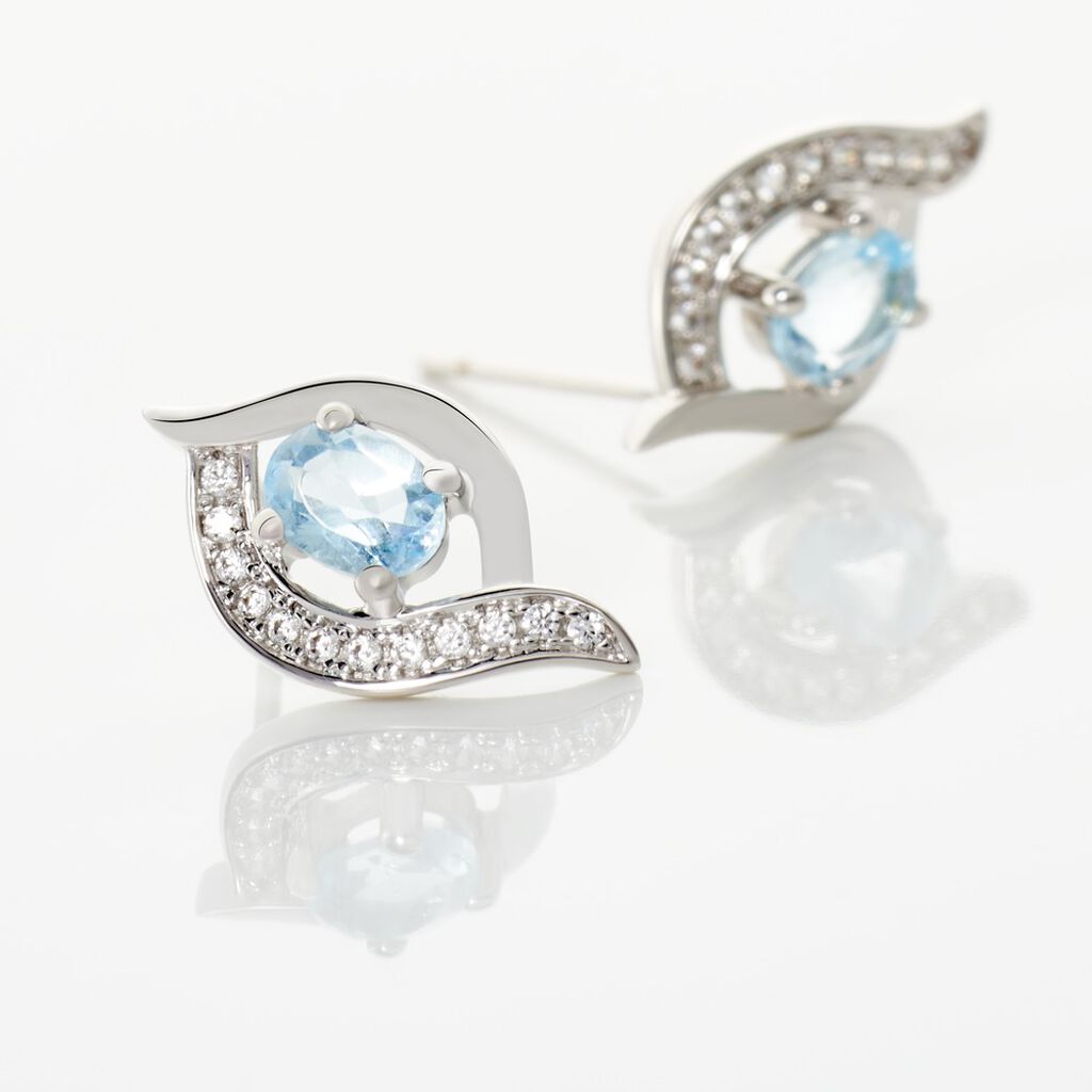 Boucles D'oreilles Lydia Or Blanc Topaze Oxyde - Clous d'oreilles Femme | Histoire d’Or