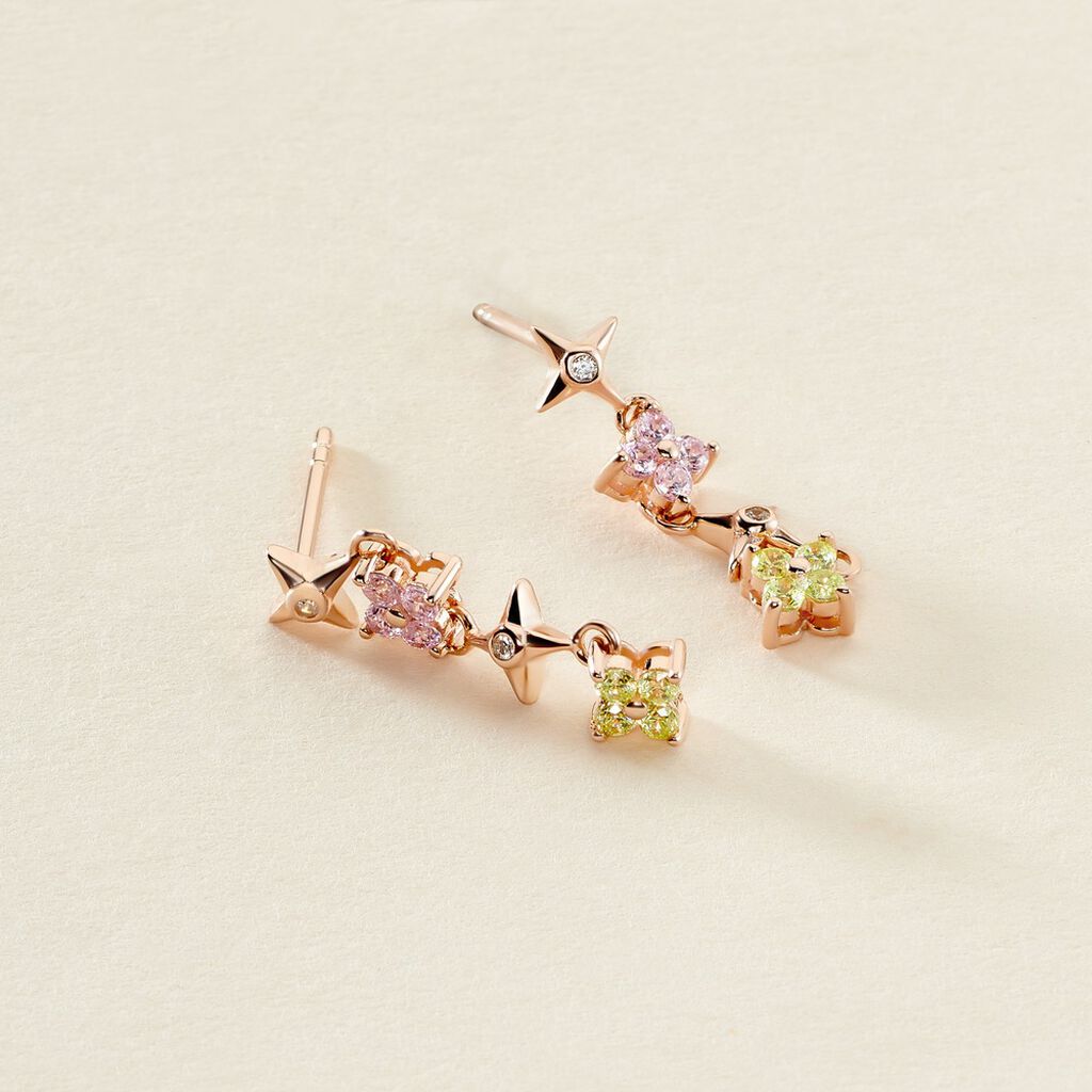 Boucles D'oreilles Pendantes Nimbe Argent Rose Oxyde De Zirconium - Boucles d'oreilles fantaisie Femme | Histoire d’Or
