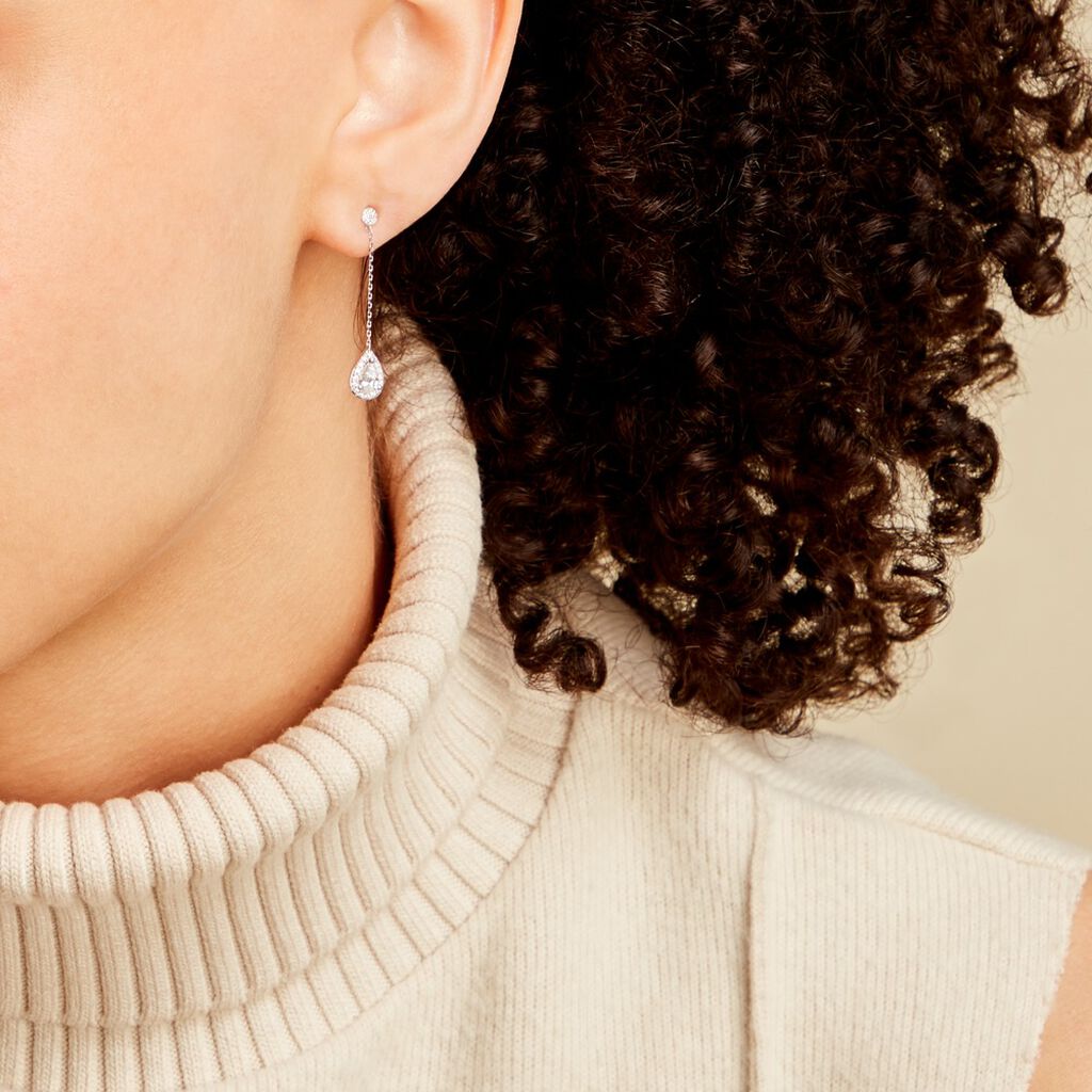 Boucles D'oreilles Pendantes Searlas Or Blanc Oxyde De Zirconium - Boucles d'oreilles pendantes Femme | Histoire d’Or