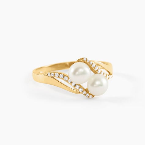 Bague Loeva Or Jaune Perle De Culture Et Oxyde De Zirconium - Bagues avec pierre Femme | Histoire d&rsquo;Or