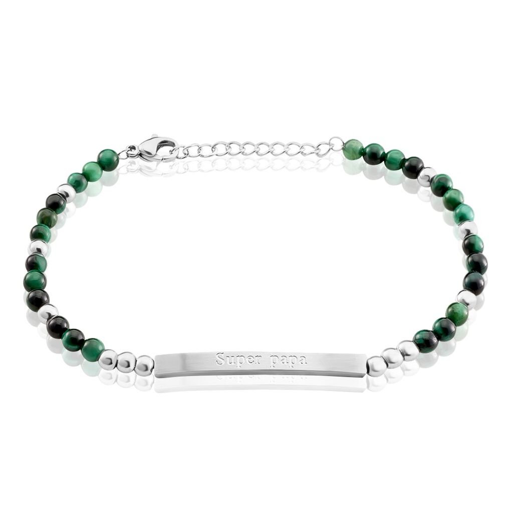 Bracelet Identit&eacute; Acier Blanc Boules Sebastino Agate - Gourmettes Homme | Histoire d&rsquo;Or