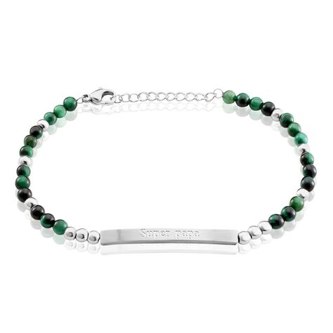 Bracelet Identit&eacute; Acier Blanc Boules Sebastino Agate - Gourmettes Homme | Histoire d&rsquo;Or