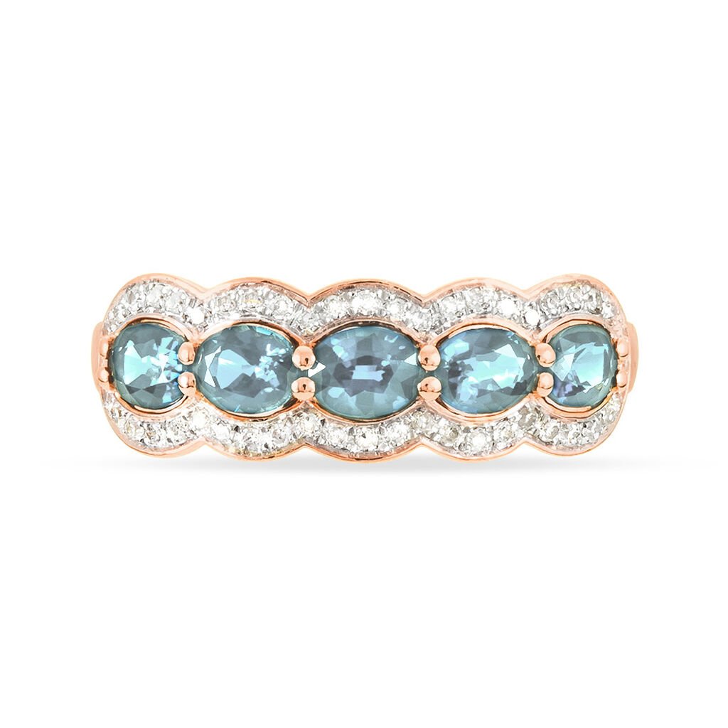 Bague Margaux Or Rose Aigue Marine Et Diamant - Bagues avec pierre Femme | Histoire d’Or
