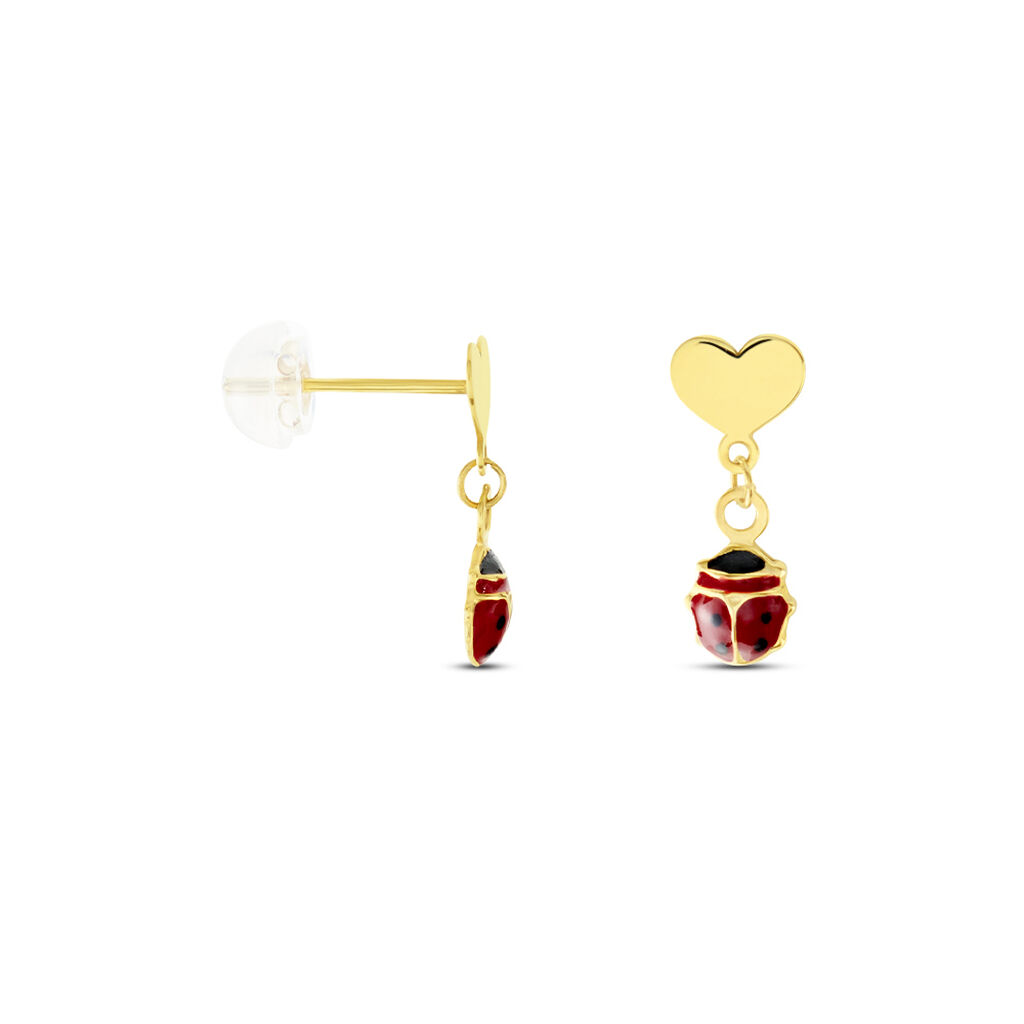 Boucles D'oreilles Or Jaune Urschi Smalto Rouge - Boucles d'Oreilles Coeur Enfant | Histoire d’Or