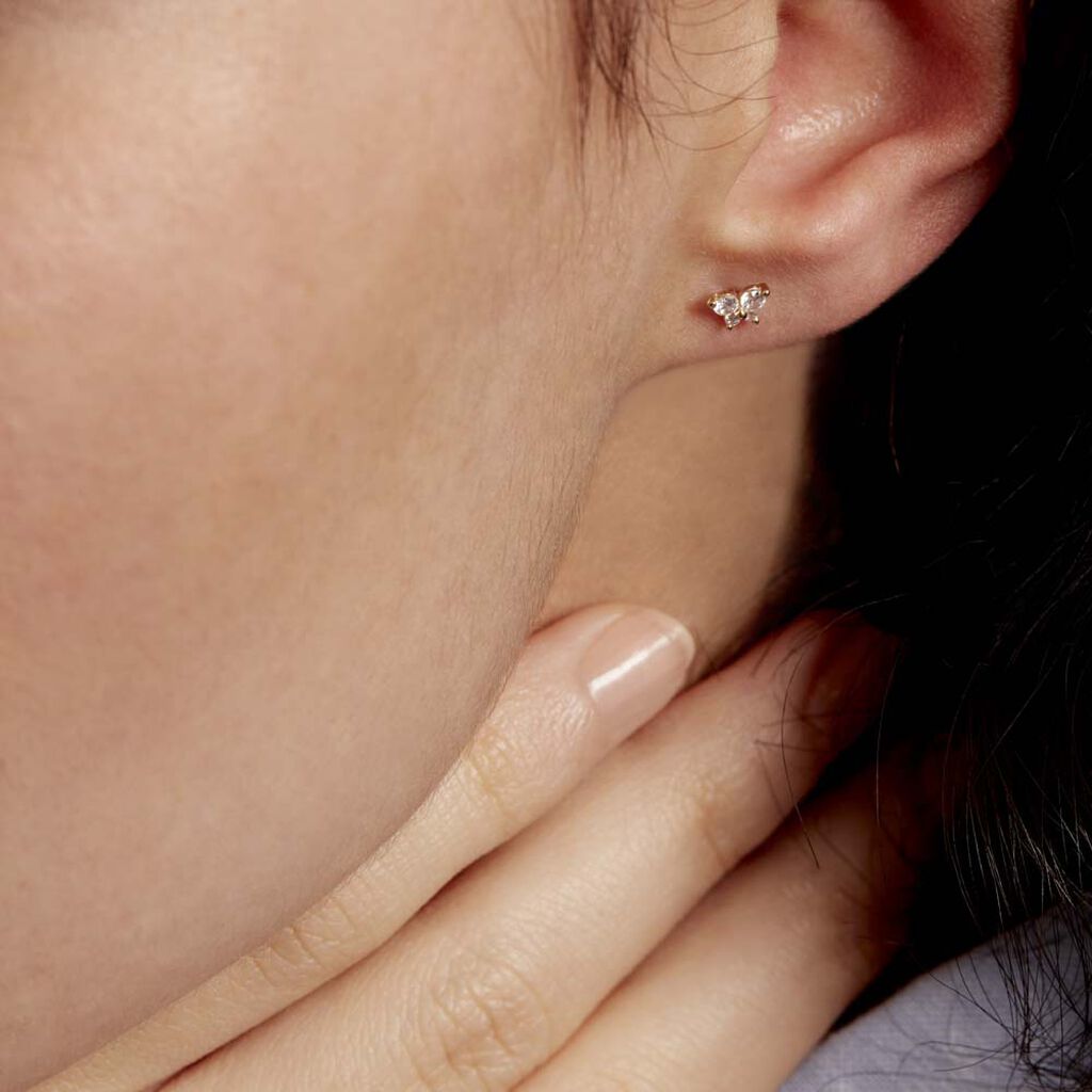 Boucles D'oreilles Puces Eleanor Fleur Or Jaune Oxyde De Zirconium - Clous d'oreilles Femme | Histoire d’Or