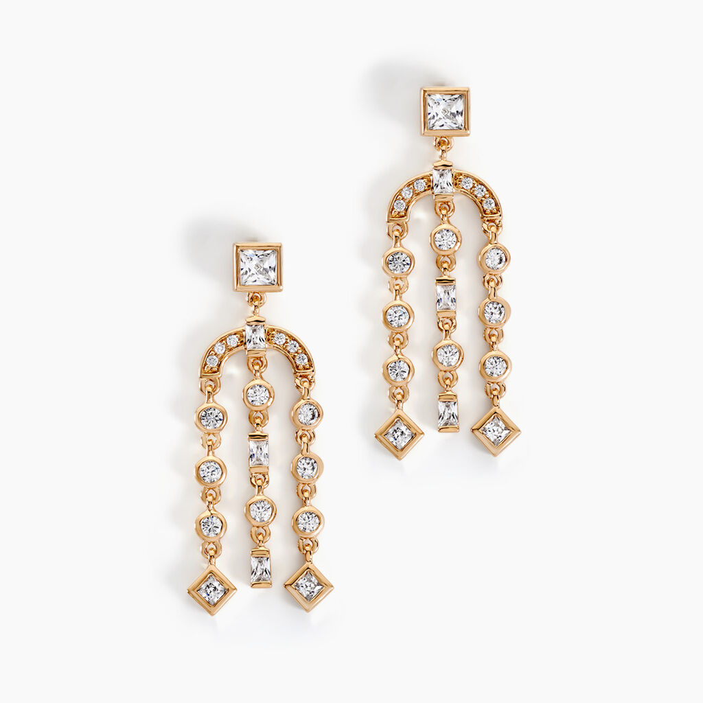 Boucles D’oreilles Pendantes Gold Chandelier Plaqué Or Oxyde Zirconium