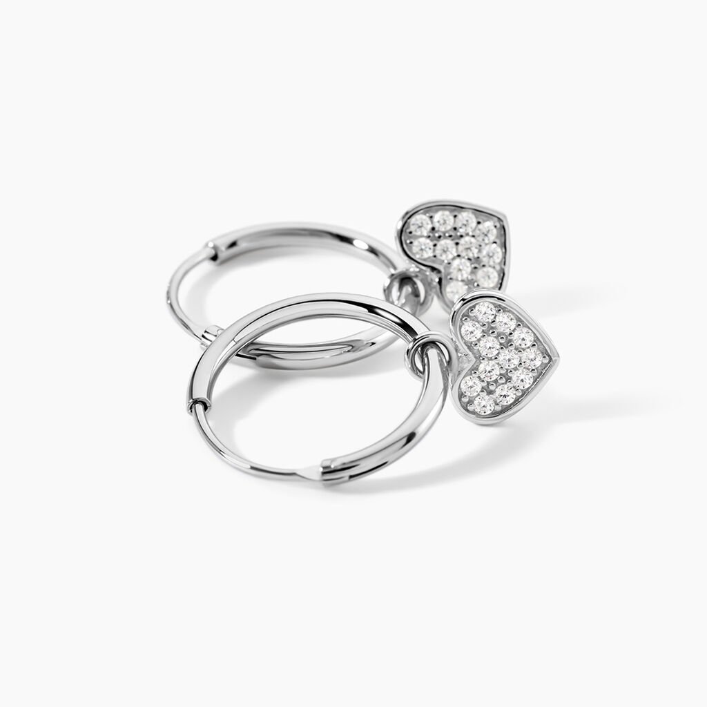 Cr&eacute;oles Petit Coeur Argent Blanc Oxyde De Zirconium - Boucles d'oreilles cr&eacute;oles Femme | Histoire d&rsquo;Or