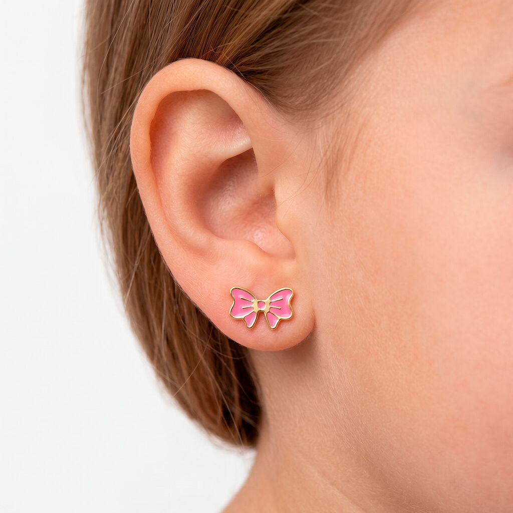 Boucles D'oreilles Puces Amelie Noeud Or Jaune - Clous d'oreilles Enfant | Histoire d&rsquo;Or