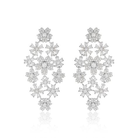 Boucles D'oreilles Pendantes Midnight Flower Argent Blanc Oxyde - Boucles d'oreilles pendantes Femme | Histoire d’Or
