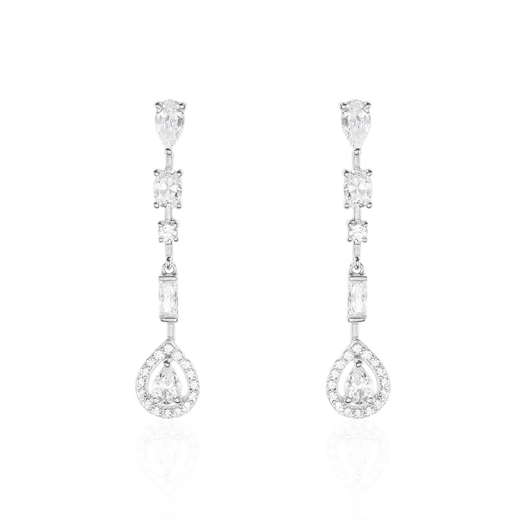 Boucles D'oreilles Pendantes Candia Or Blanc Oxyde De Zirconium - Boucles d'oreilles pendantes Femme | Histoire d&rsquo;Or