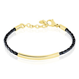 Bracelet Boshra Acier Dore Cuir Noir - Bracelets fantaisie Femme | Histoire d’Or