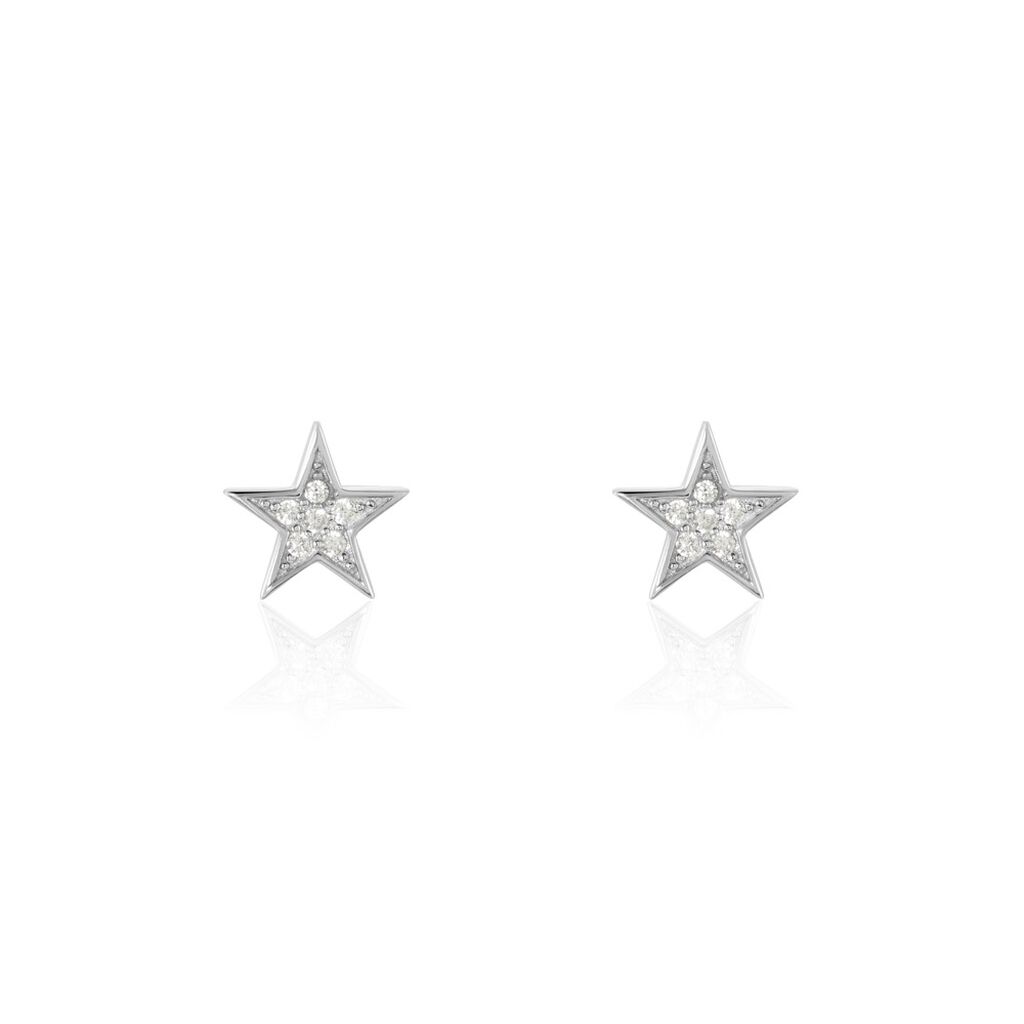 Boucles D'oreilles Puces Argent Blanc Katou Oxydes De Zirconium - Boucles d'oreilles fantaisie Femme | Histoire d’Or