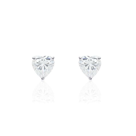 Boucles D'oreilles Puces Or Blanc Katherine Oxyde De Zirconium - Boucles d'Oreilles Coeur Femme | Histoire d’Or