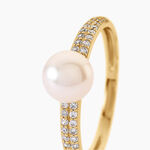 Bague Maria-Francoise Argent Dor&eacute; A L'Or 750/1000 Perle De Culture Oxyde De Zirconium - Bagues solitaires Femme | Histoire d&rsquo;Or