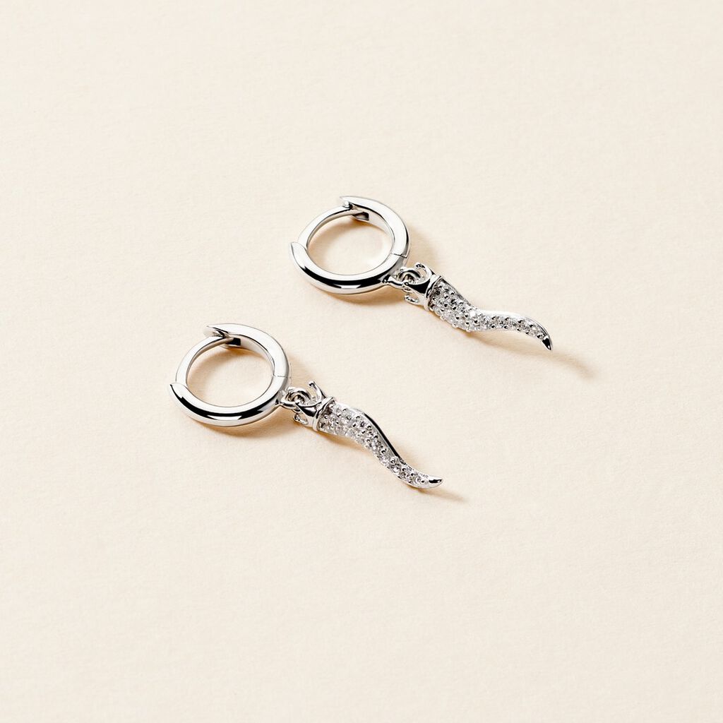 Cr&eacute;oles Horn Argent Blanc Oxyde De Zirconium - Boucles d'oreilles cr&eacute;oles Femme | Histoire d&rsquo;Or