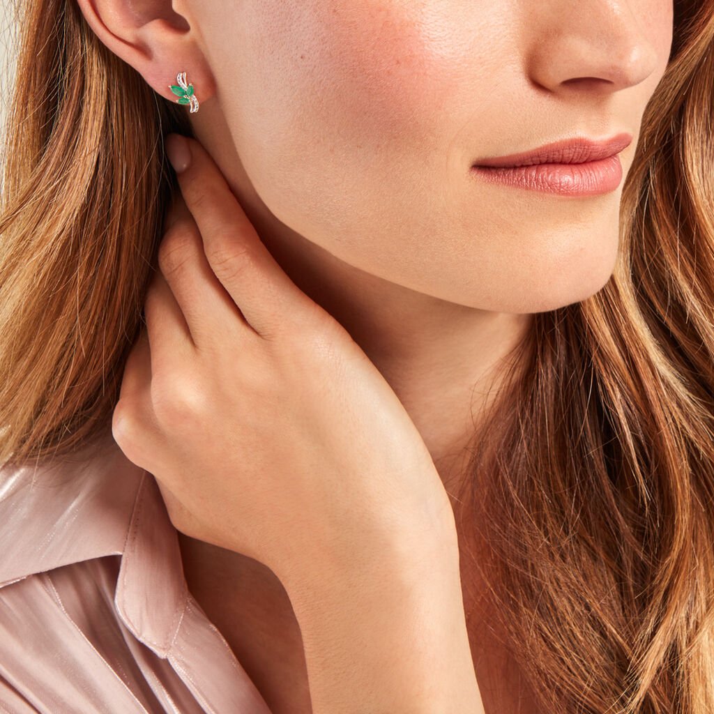 Boucles D'oreilles Puces Angie Or Jaune Emeraude Diamant - Clous d'oreilles Femme | Histoire d’Or