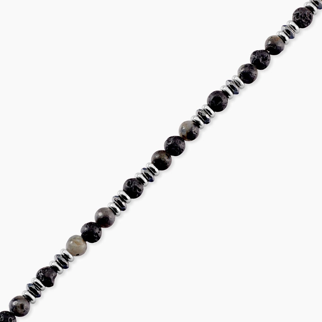Bracelet Saul Acier Blanc Pierre De Lave Labradorite H&eacute;matite - Bracelets Homme | Histoire d&rsquo;Or