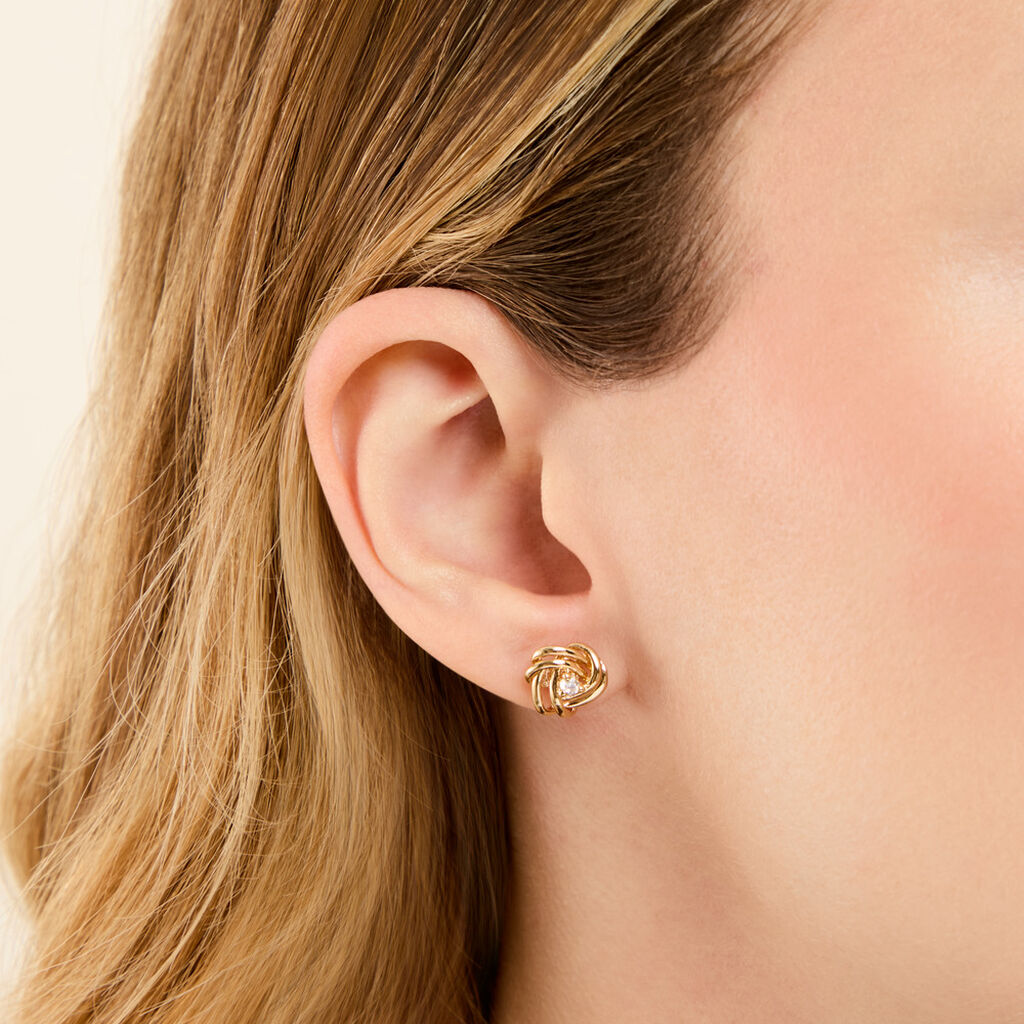 Boucles D'oreilles Puces Iwaki Plaqu&eacute; Or Jaune Oxyde De Zirconium - Boucles d'oreilles empierr&eacute;es Femme | Histoire d&rsquo;Or