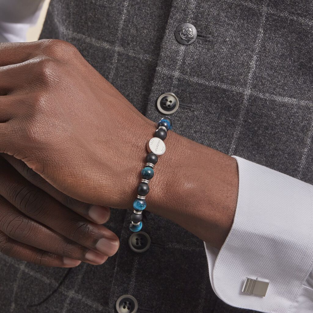 Bracelet Jourdan Homme 1921 Acier Blanc œil De Tigre Onyx - Bracelets Homme | Histoire d’Or