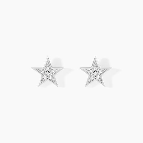 Boucles D'oreilles Puces Argent Blanc Katou Oxydes De Zirconium - Boucles d'oreilles fantaisie Femme | Histoire d’Or