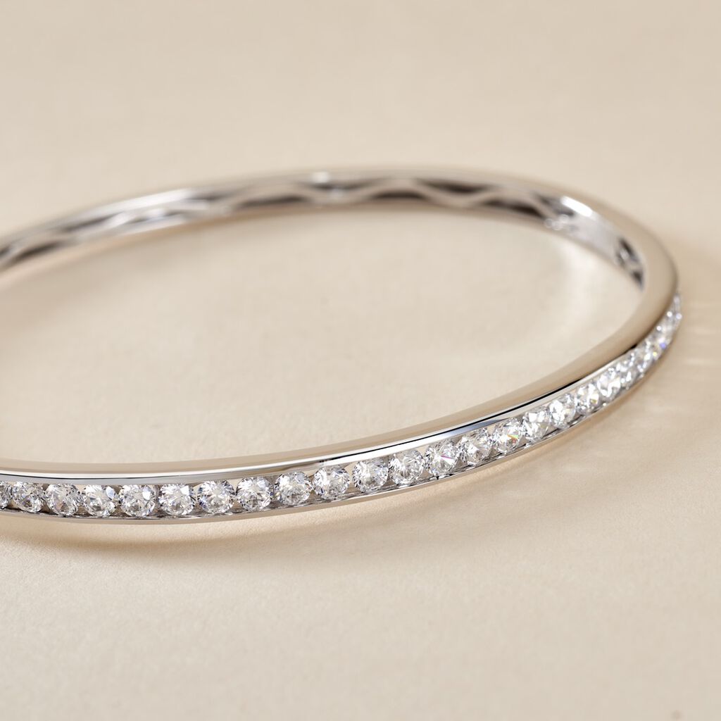 Bracelet Jonc Alane Or Blanc Oxyde De Zirconium - Bracelets joncs Femme | Histoire d’Or