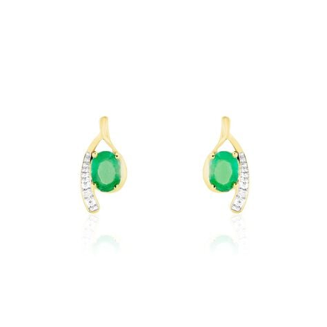 Bijoux D'oreilles Emotion Or Jaune Emeraude Diamant - Clous d'oreilles Femme | Histoire d’Or
