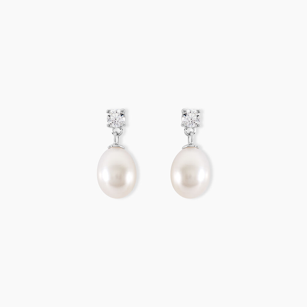 Boucles D'oreilles Pendantes Dolores Argent  Perle De Culture Et Oxyde - Boucles d'oreilles fantaisie Femme | Histoire d’Or