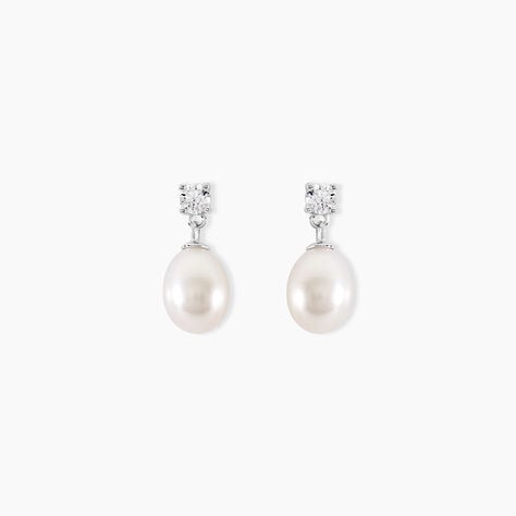 Boucles D'oreilles Pendantes Dolores Argent  Perle De Culture Et Oxyde - Boucles d'oreilles fantaisie Femme | Histoire d’Or